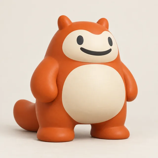 AI-generated chunky monster style reference in orange, cream, and charcoal