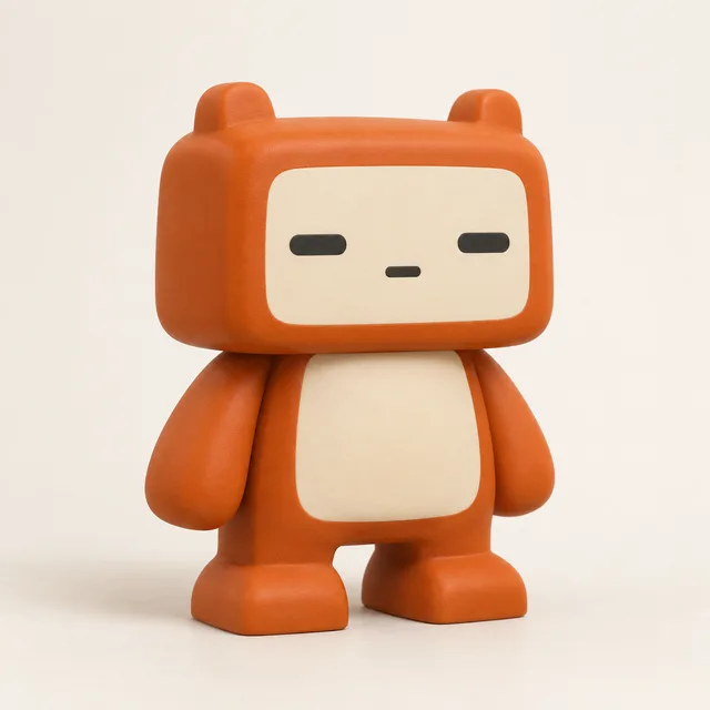 AI-generated graphic block figure style reference in orange, cream, and charcoal