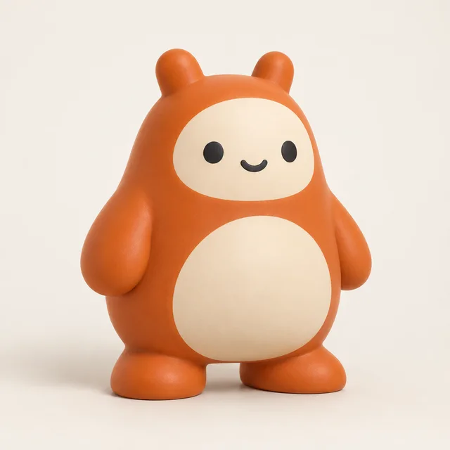 AI-generated rounded mascot style reference in orange, cream, and charcoal